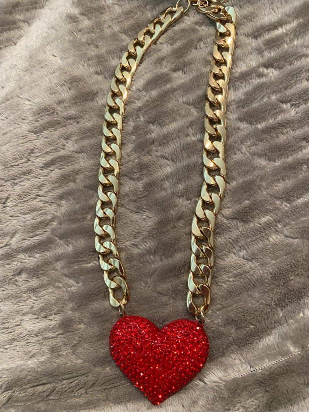 Neiman Marcus Gold-Tone Chain Necklace with Red Crystal Heart Pendant
